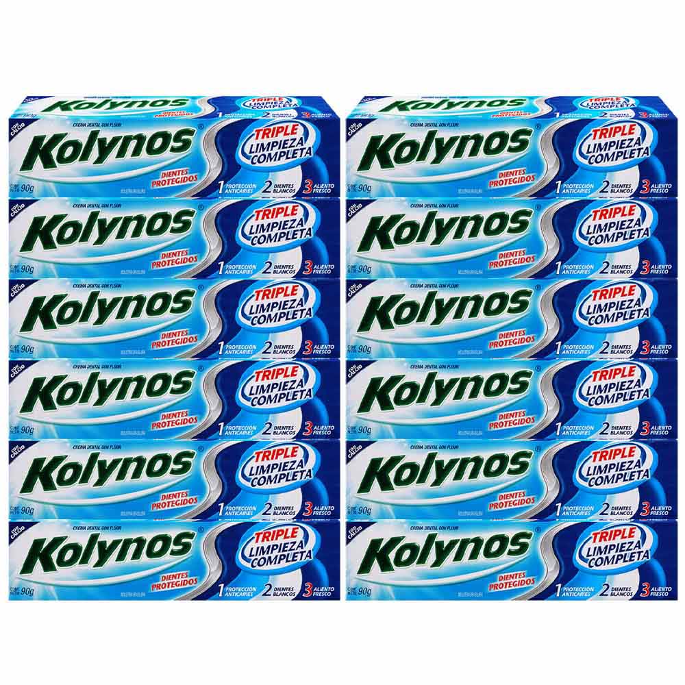Pasta Dental KOLYNOS Limpieza Completa Paquete 12 Tubos 90g c/u