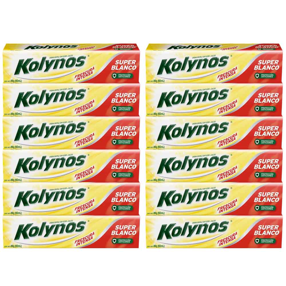 Pasta dental KOLYNOS Super Blanco Paquete 12 Cajas 60ml c/u