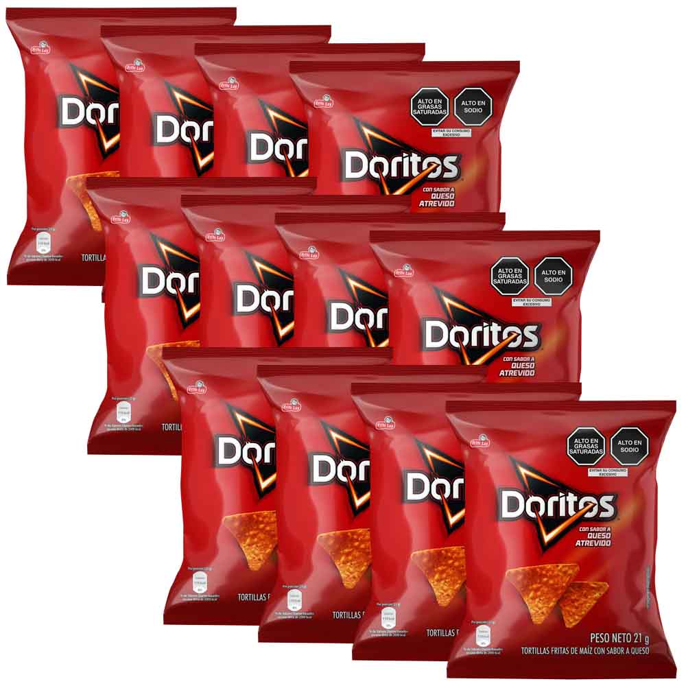 Tortillas Fritas de Maíz DORITOS Queso Atrevido Tira 12 Bolsas 21g c/u
