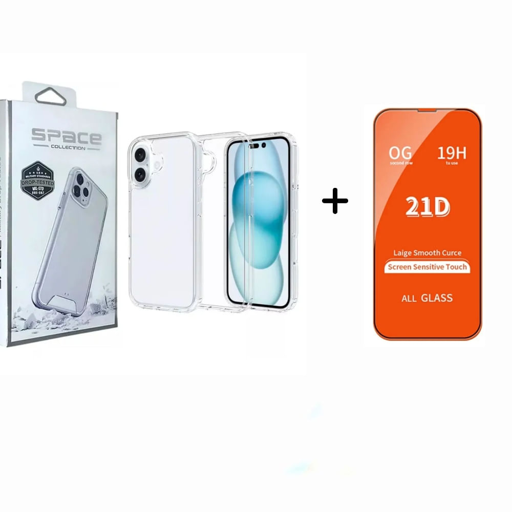 Case Space Transparente de Iphone 16 + Mica de Vidrio