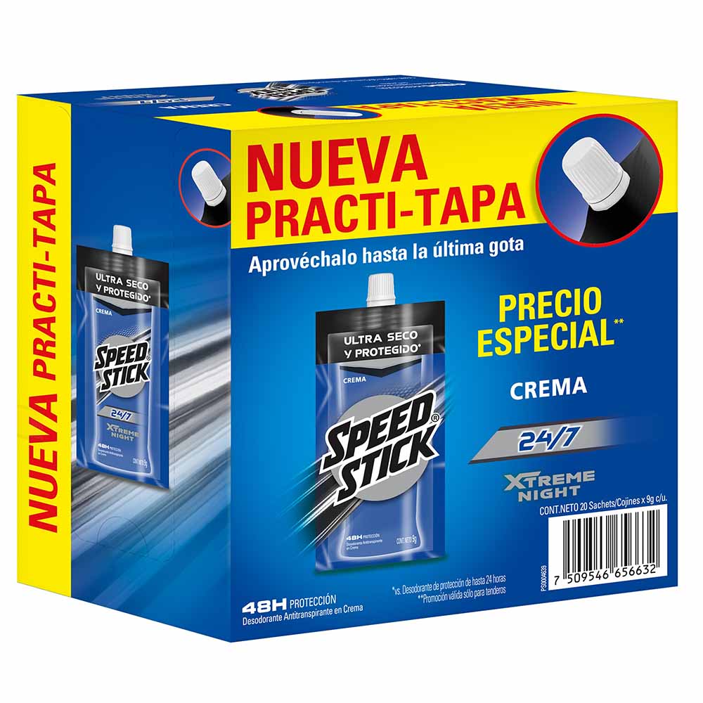 Desodorante para Hombre en Crema SPEED STICK XT Night Sachet 9g Paquete 20un