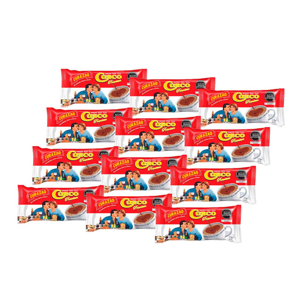Tableta de Chocolate para Taza CURAZAO Cusco Premium Paquete 12 Barras 90g c/u