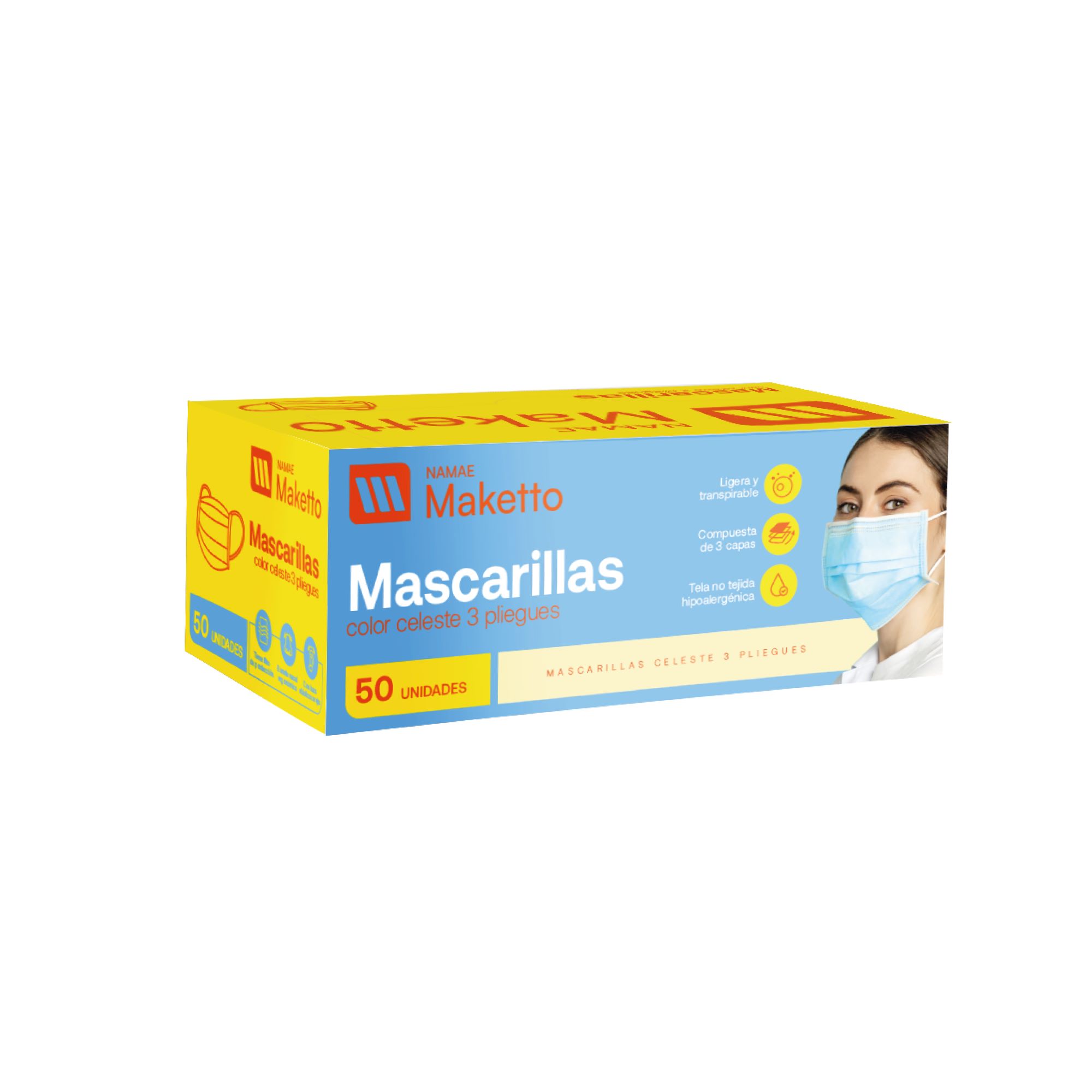 Mascarilla 3Plieg Celeste MAKETTO x50 Unidades
