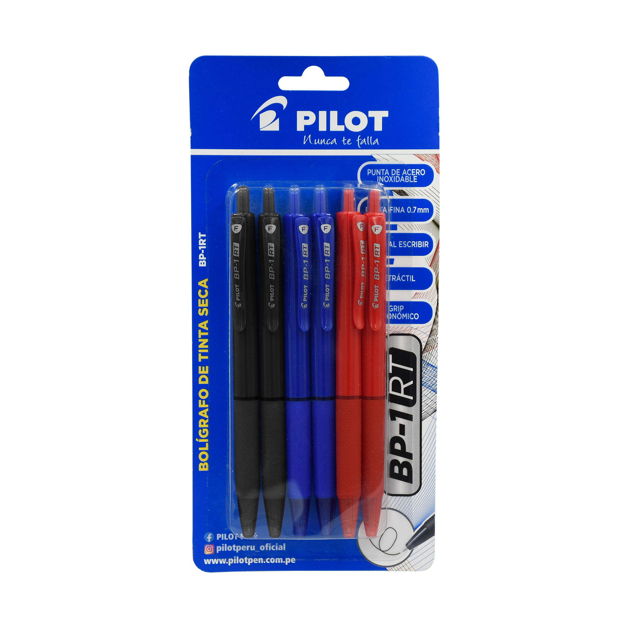 Lapiceros PILOT BP-1RT Tinta Seca Pack 6un