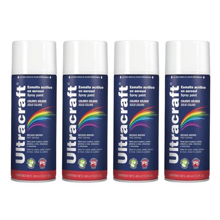 Pintura Spray Color Blanco Brillante x4 Unidades Ultracraft 40022-4