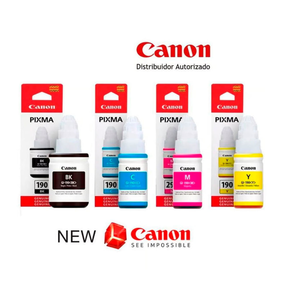 Kit Tinta Canon GI-190 GI-190BK GI-190C GI-190M GI-190Y