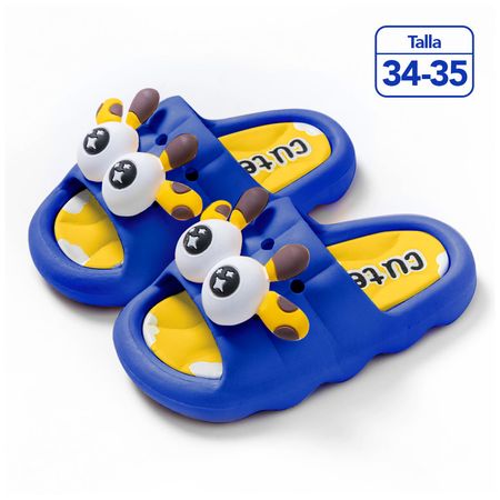 Sandalias Kawaii para Niños Diseño 3D Jirafa Azul Z35 Talla 34-35