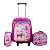Mochila con Rueditas con Lonchera y Cartuchera para Niñas Diseño Barbie