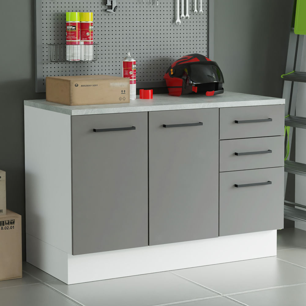 Mueble Multiuso 120cm 2 Puertas 3 Cajones Agata Blanco Gris