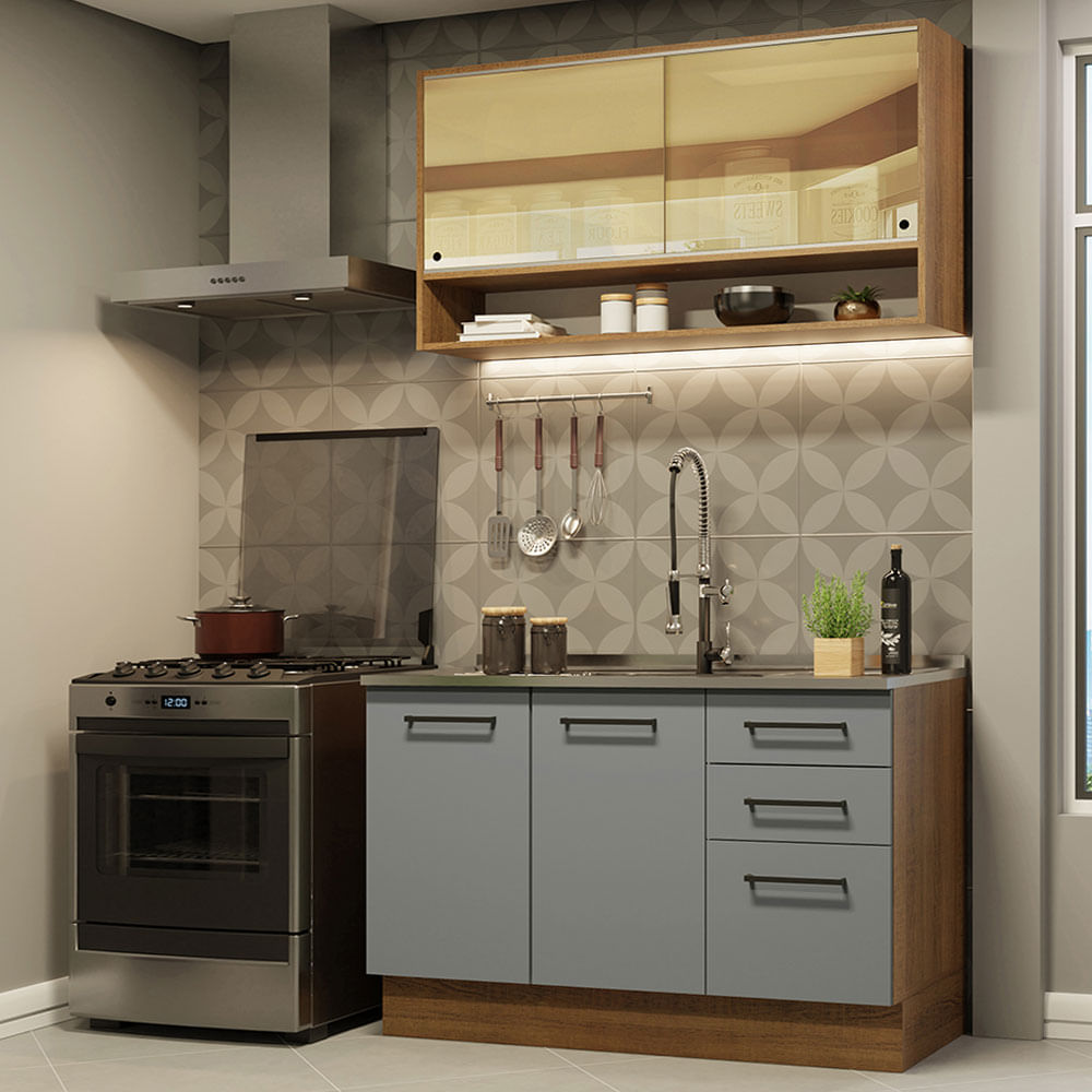 Mueble de Cocina Compacta 120cm Agata 02 Marron Gris