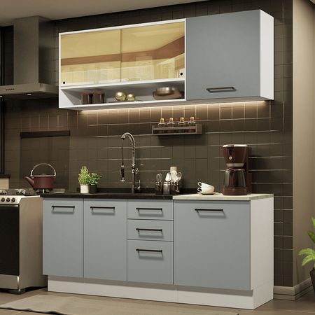 Mueble de Cocina Compacta 180cm Agata 02 Blanco Gris