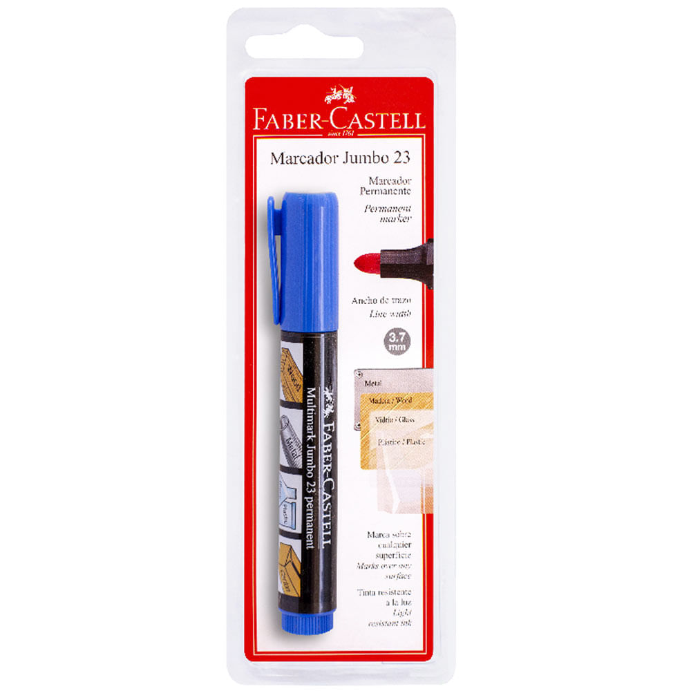 Plumón Indeleble FABER CASTELL Marcador Jumbo 23 Azul Blíster 1un