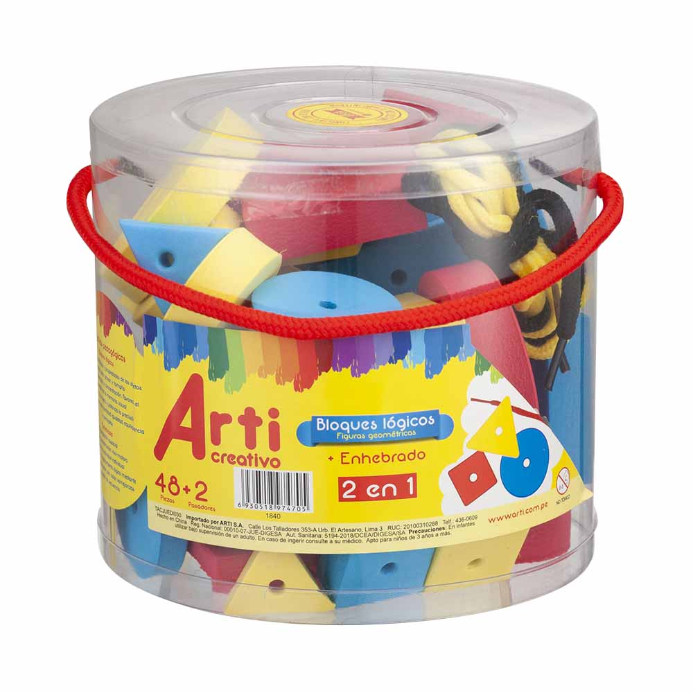 Didáctico ARTI CREATIVO Bloques lógicos Figuras Geométricas Enhebrado Paquete 48pzs