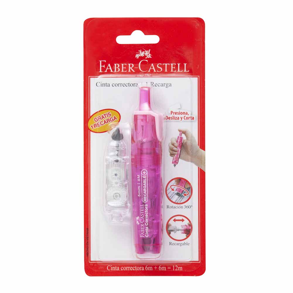 Cinta Correctora FABER CASTELL + 1 Recarga Rosa
