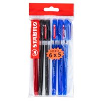 Lapiceros STABILO Excel Rojo, Azúl y Negro Bolsa 6un