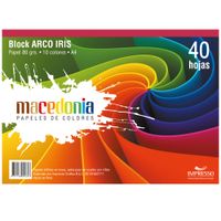 Papeles de Colores MACEDONIA A4 Block Arcoiris Paquete 40 Hojas