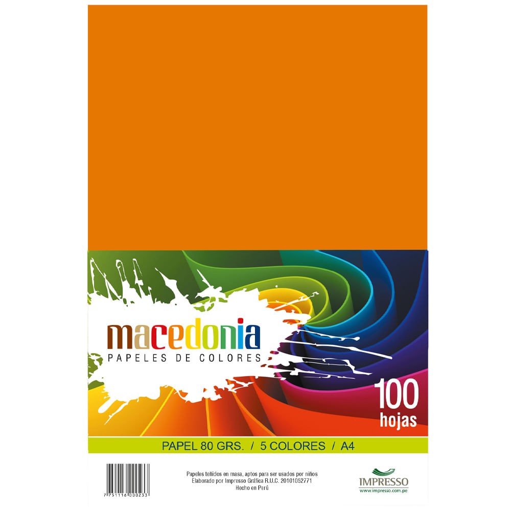Papeles de Colores MACEDONIA A4 5 Colores Paquete 100 Hojas