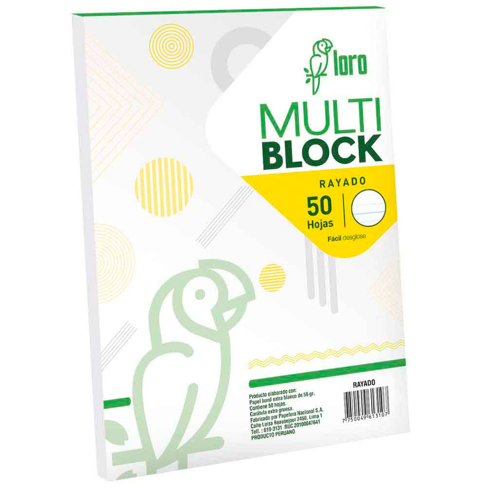 Block LORO Rayado Diseño Grapado A4 1un