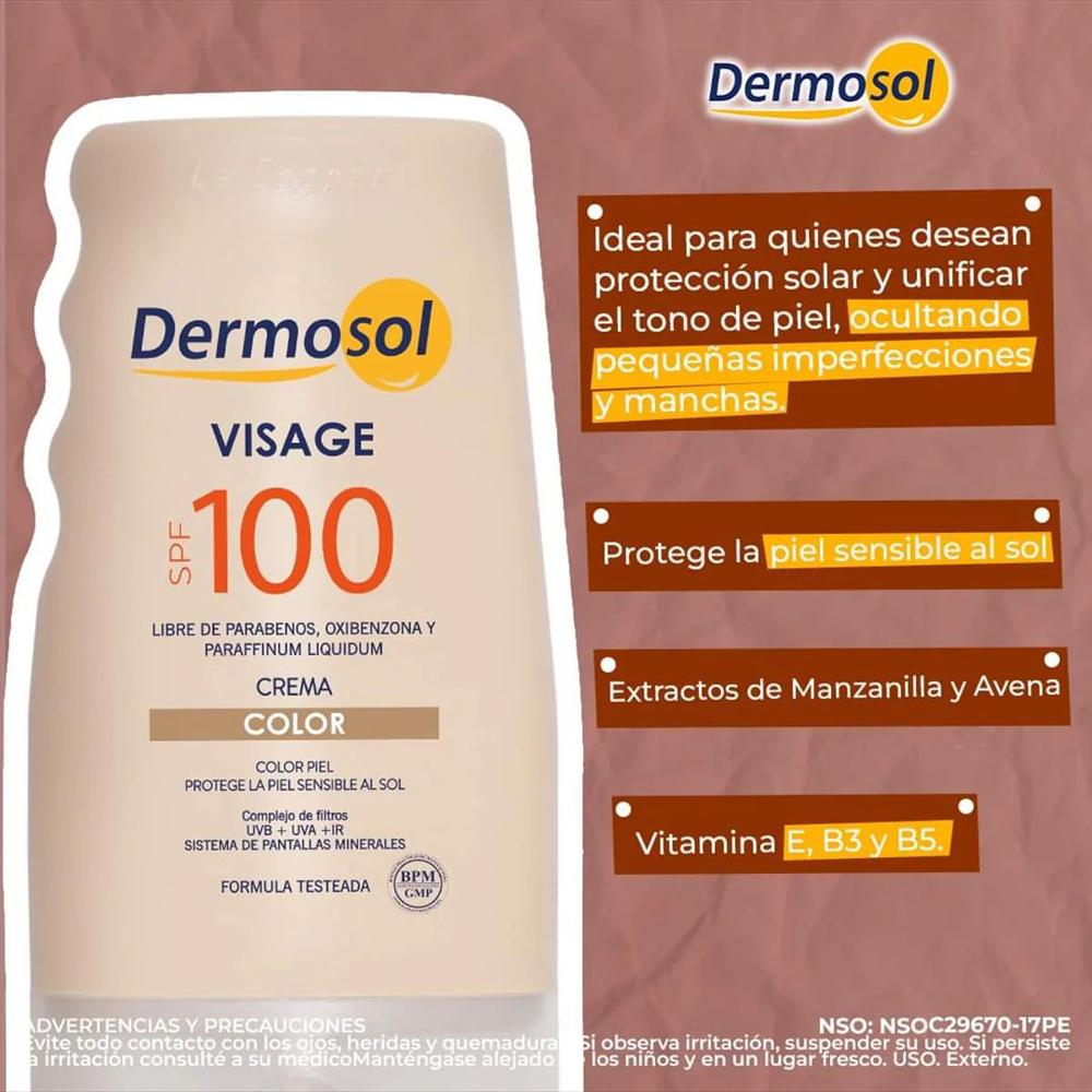 Dermosol Visage Color SPF 100 Protector Solar 60g | plazaVea - plazaVea