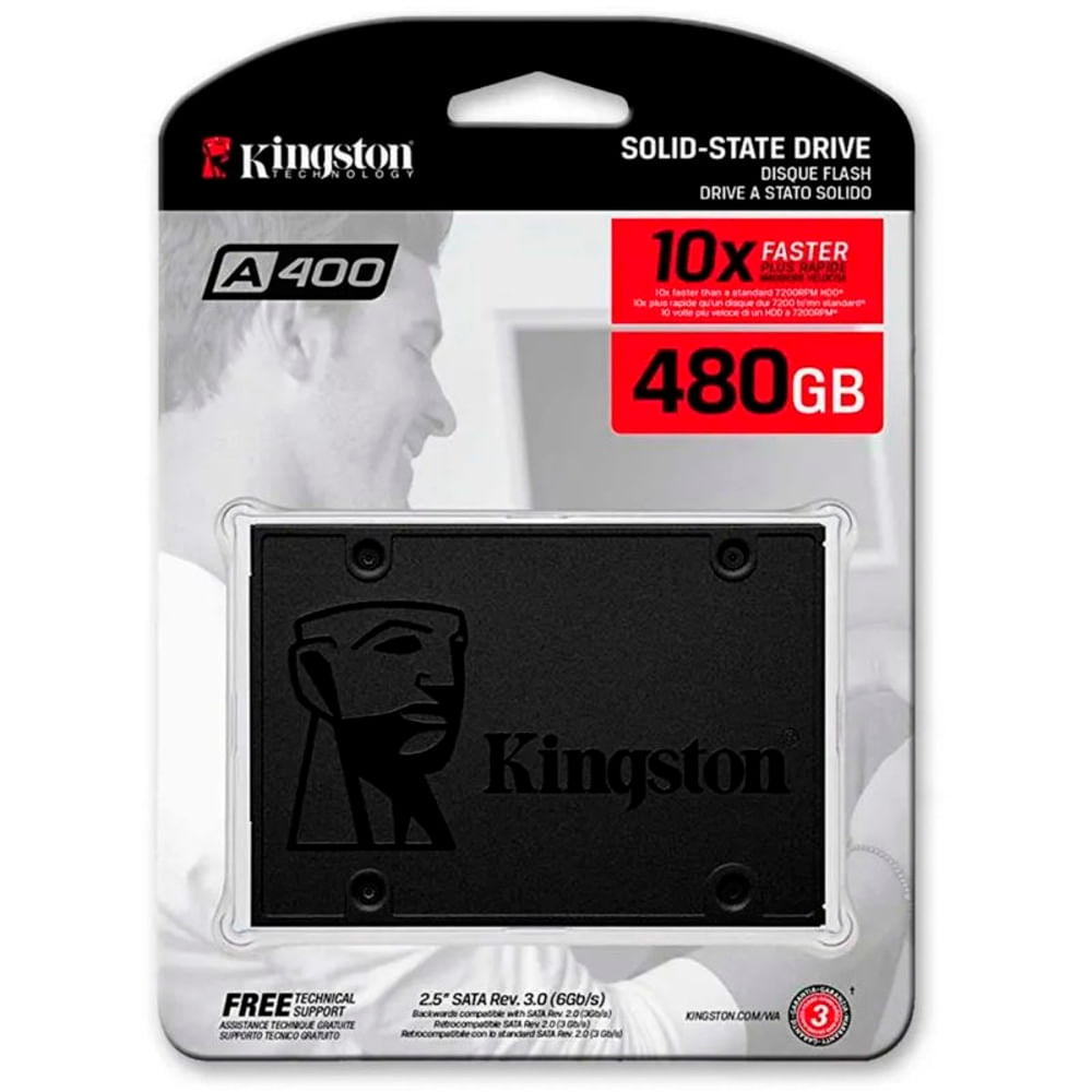 Unidad de Estado Solido Kingston A400, 480GB, SATA 6Gb/s, 2.5"", 7mm.