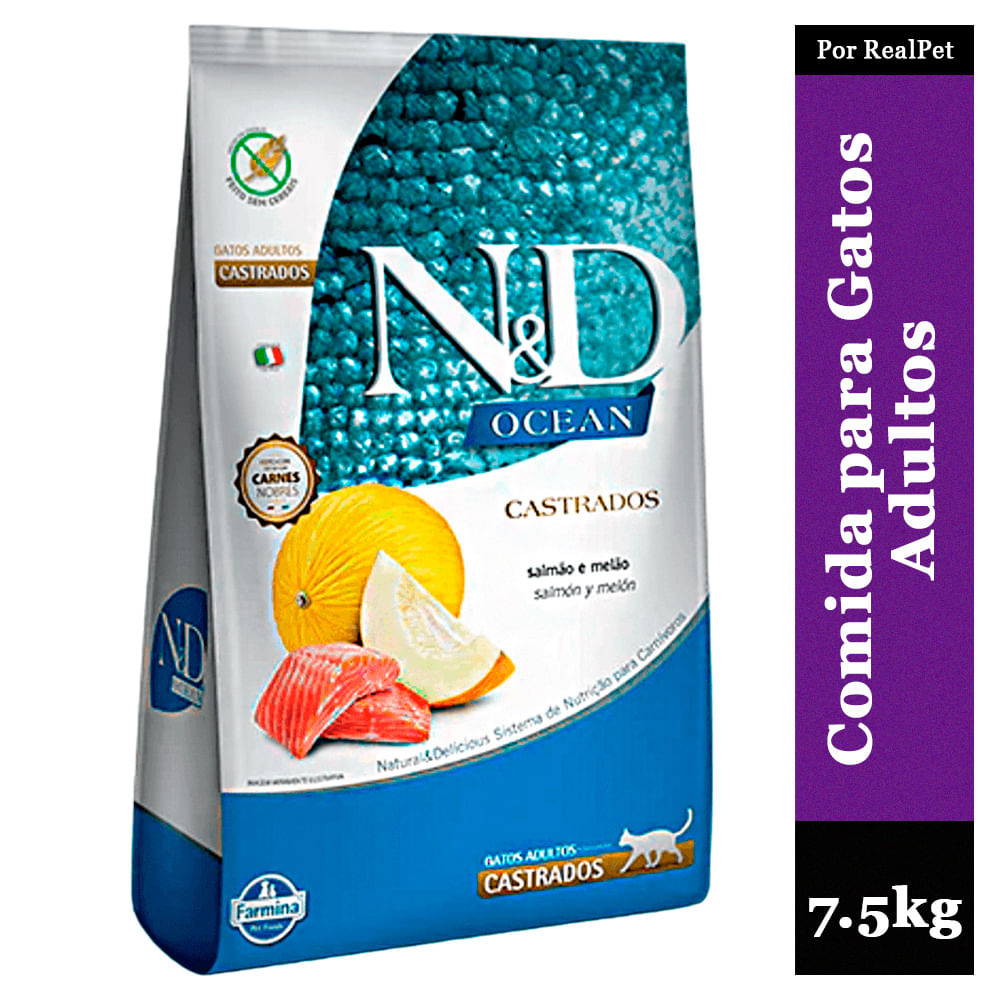 Comida para Gato Adulto Castrado N&D Ocean Salmón y Melón 7.5 kg