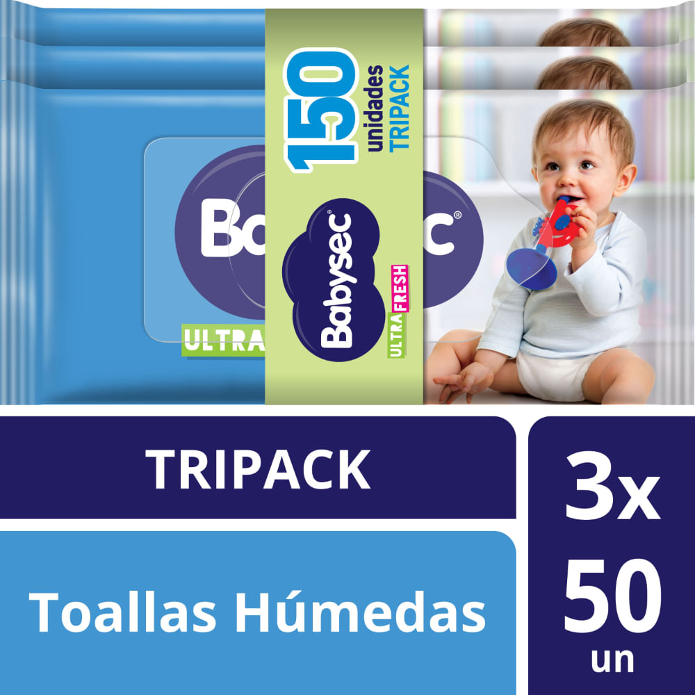 Toallitas Húmedas para Bebé BABYSEC Ultra con Aloe Vera Paquete 50un Pack 3un
