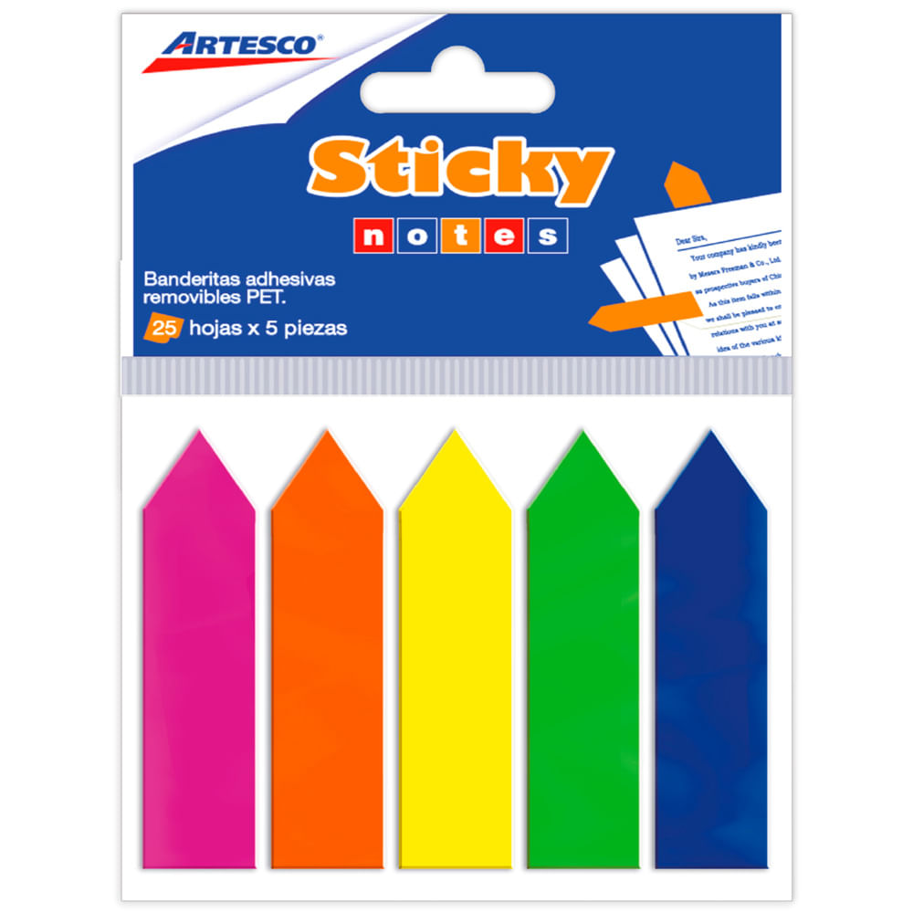 Banderitas Adhesivas ARTESCO Sticky 25 Hojas 5 Colores