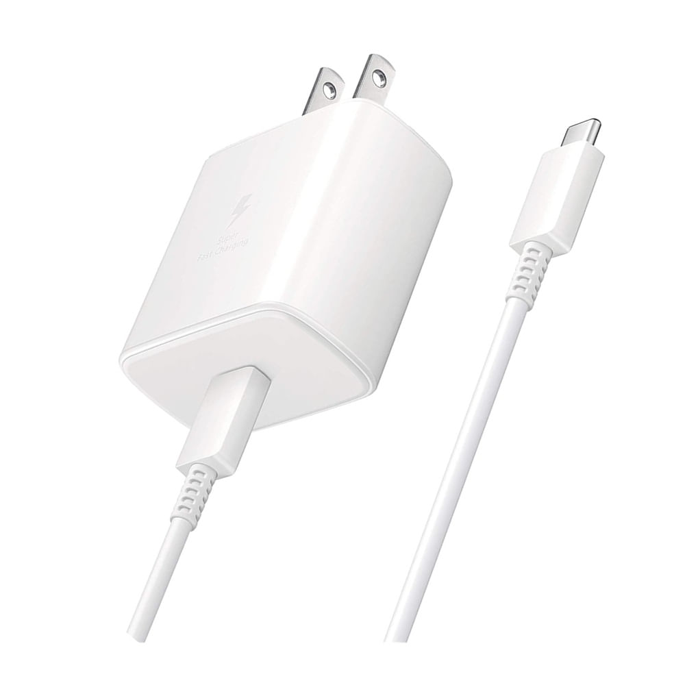 Cargador 45W carga super rapida-Tipo C  Cubo + Cable Blanco