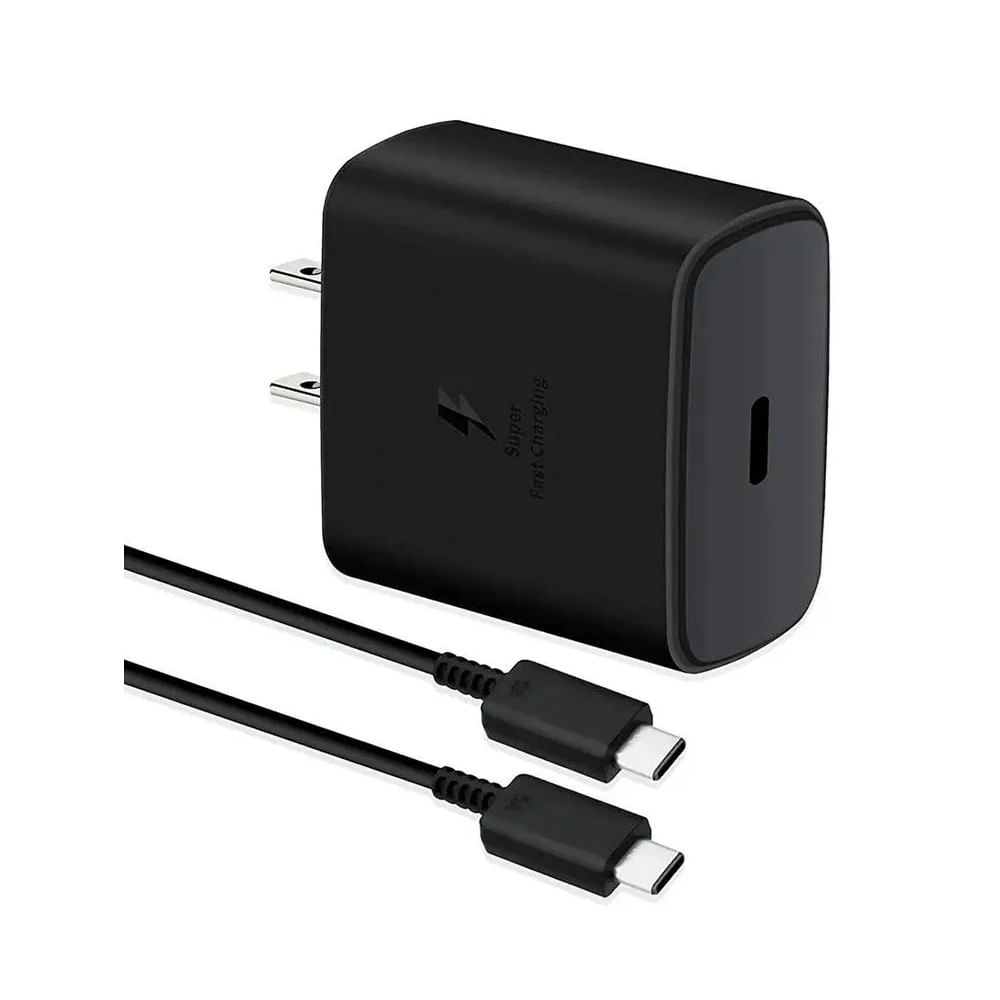Cargador 45W carga super rapida-Tipo C  Cubo + Cable Negro