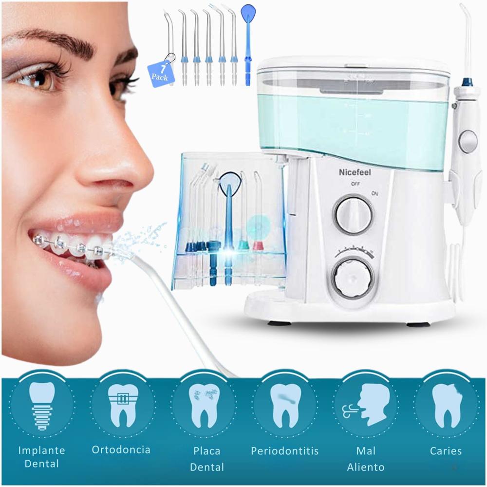 Irrigador Bucal Familiar Profesional Electrico 7 Boquillas 1000ml Limpieza dental con 10 Niveles