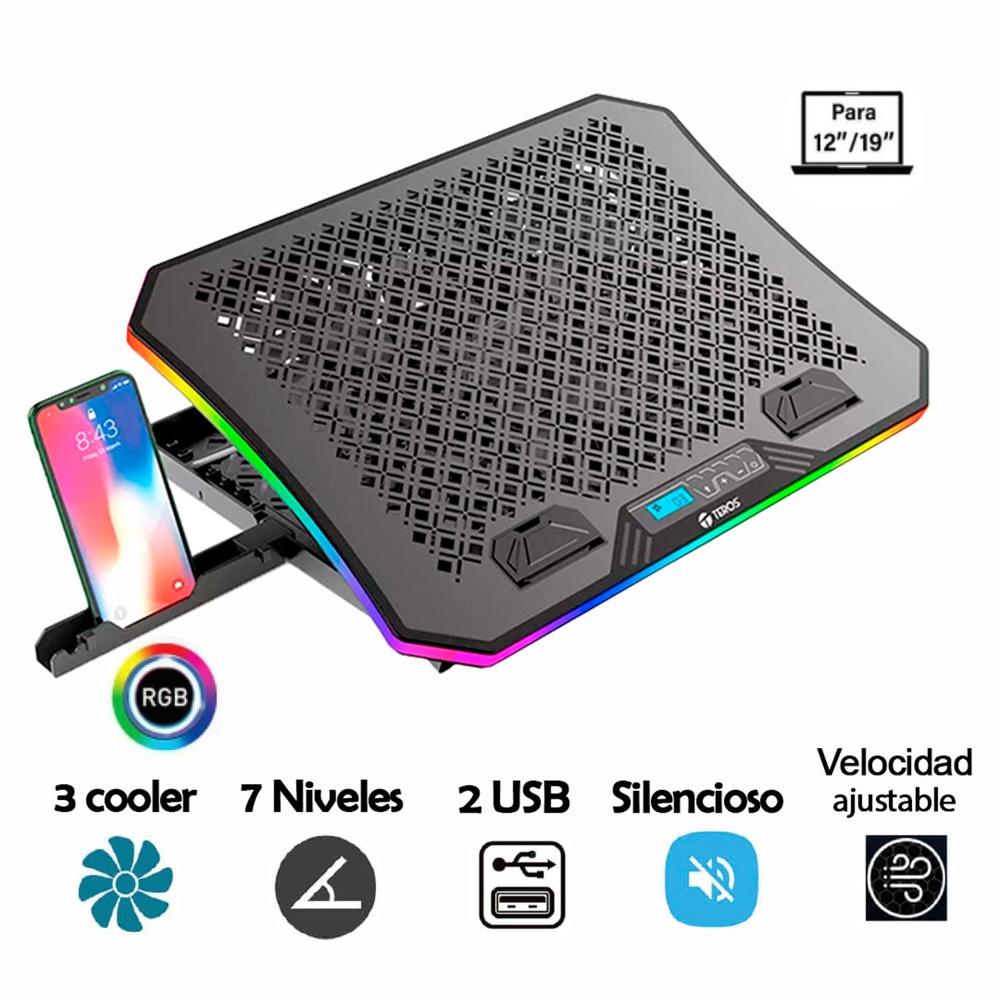 Cooler Teros Te-7130n Rgb Con 7 Niveles Hasta 19 Pulgadas