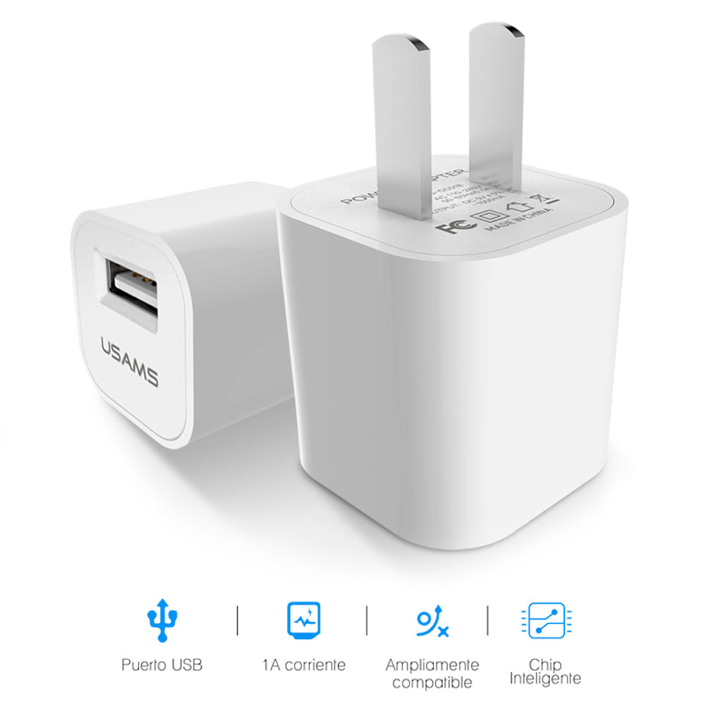 Cargador Usb Pared 1a Blanco Us Cc018 Electro Y Hogar