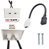 Placa ABS HDMI 2.1 Faceplate HDMI Hembra 2 Puestos con Cable 8K