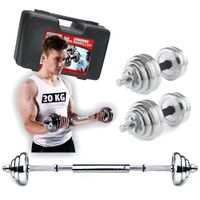Set de Pesas Mancuernas 30Kg Barra Adaptadora