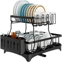 Escurridor de Platos de 2 Niveles con Posavasos Eva Negro