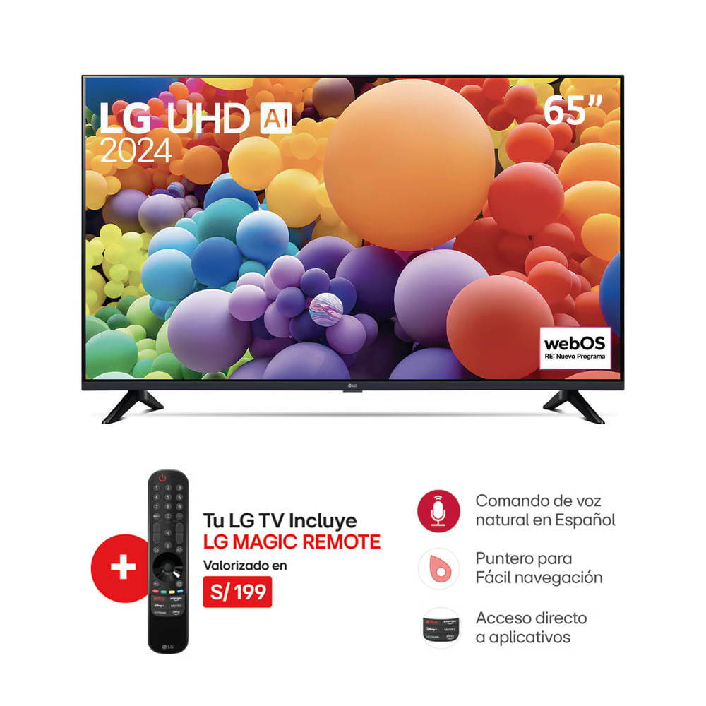 Televisor LG 65"" LED Smart TV UHD 4K con ThinQ AI 65UT7300PSA + Control Magic