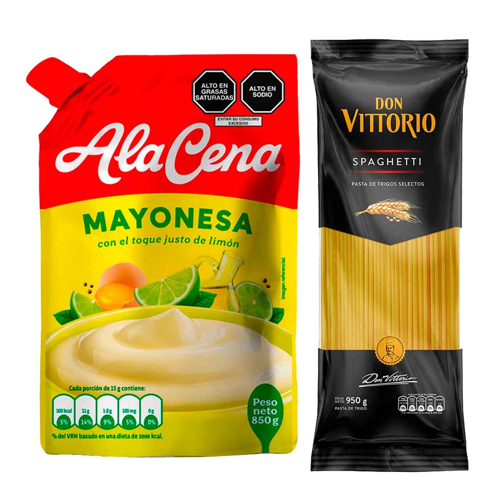 Pack Fideos Spaghetti DON VITTORIO Bolsa 950g + Mayonesa ALACENA Doypack 850g