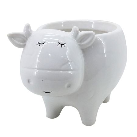 Maceta Cerámica Vaca Orange Blanco Decorativa Irregular 16x12x11.5cm