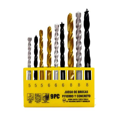 Set de Brocas para Madera, Concreto y Metal Kamasa de 9 Piezas