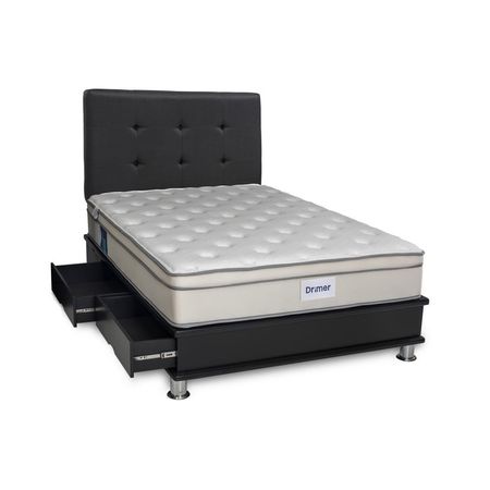 Cama Technodream Cajones Pocket Dream 2 Plazas Negro + Incluye cajones