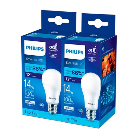 Foco LED Philips E27 14W Luz Fría x 2 unidades