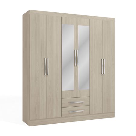 Ropero Capri 6 Puertas 2 Cajones 2 Repisas + Espejo MDP Almendra Orange