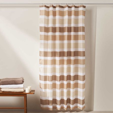 Cortina de Baño con Aros Orange 180x180cm Poly Rayas