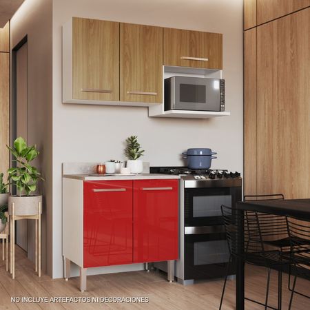 Mueble de Cocina Modular Orange para Microondas 140cm Nogueira/Rojo