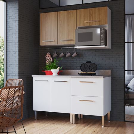 Mueble de Cocina Modular Orange para Microondas con Cajonera 140cm Nogueira/Blanco