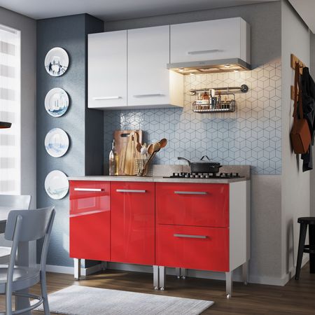 Mueble de Cocina Modular Orange con Cajonera 140cm Blanco/Rojo