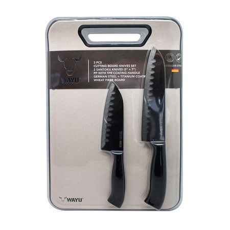 Set cuchillos Santoku y tabla de picar Wayu