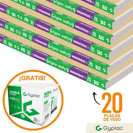 COMBO Gyplac: 20 Planchas de Drywall ST Extraliviana 1/2