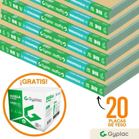COMBO Gyplac: 20 Planchas de Drywall RH 1/2