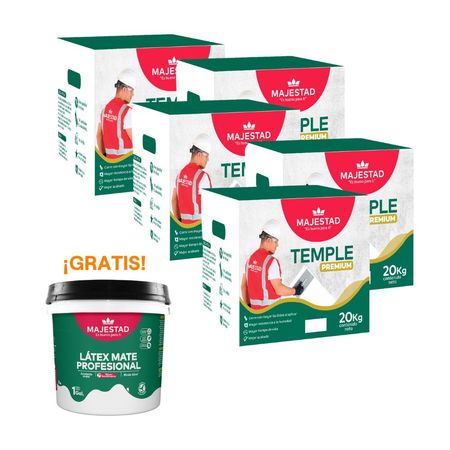 COMBO Majestad: Pintura Látex Profesional Majestad Mate Blanco 1gl + 5 Temples Premium Majestad caja 20kg